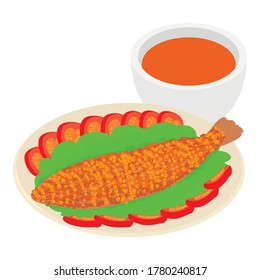 Fried fish icon. Isometric illustration of fried fish vector icon for web