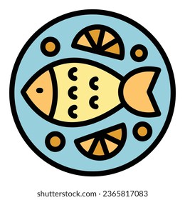 Fried fish icon outline vector. Japan food. Menu cuisine color flat