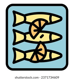 Fried fish icon outline vector. Food cuisine. Tart meal color flat