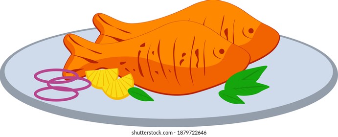 Fried fish ,illustration, vector on white background.