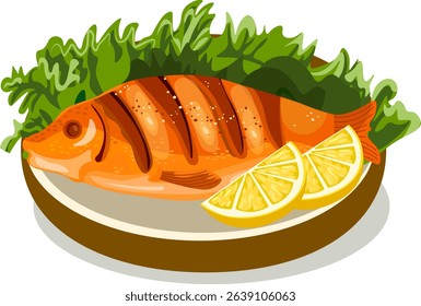 fried fish with lemon on a plate