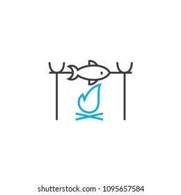 Fried fish linear icon concept. Fried fish line vector sign, symbol, illustration.