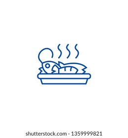 Fried fish, lunch line icon concept. Fried fish, lunch flat  vector symbol, sign, outline illustration.