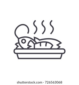 fried fish, lunch vector line icon, sign, illustration on background, editable strokes