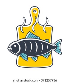 Fried fish on a cutting board emblem.