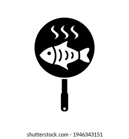 Fried Fish on Frying Pan for Logo, Pictogram, Art Illustration, Website, Apps or Graphic Design Element. Vector Illustration