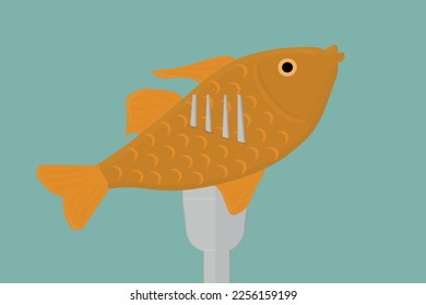 fried fish on a golden fork seafood restaurant logo vector illustration