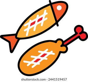 Fried fish on a plate business concept. Vector illustration