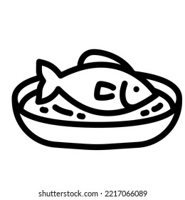 fried fish on the plate icon outline