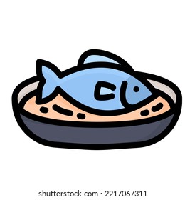 fried fish on the plate icon outline color