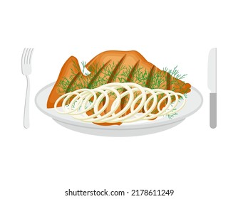 Fried fish on a plate. fried perch Vector illustration