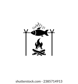 Fried fish on a spit, vector illustration.
