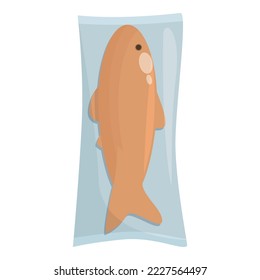 Fried fish pack icon cartoon vector. Food pack. Snack foil
