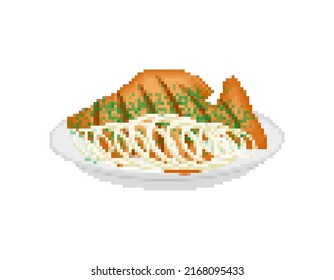 Fried fish pixel art. 8 bit fried perch Vector illustration