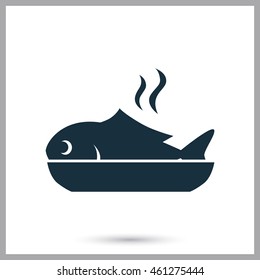Fried fish in the plate simple icon on the background