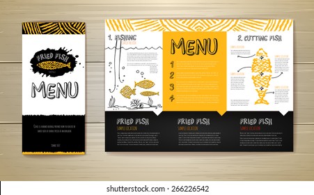 Fried fish restaurant menu concept design. Corporate identity. Document template