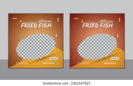 
Fried fish social media template, fish web banner design, ads or marketing template design for restaurant, vector file editable, set of template design,