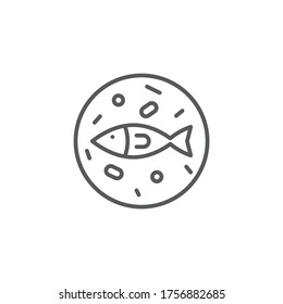 Fried fish top view on plate vector icon symbol isolated on white background