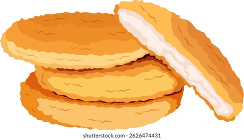 Fried Fishcake Burger Illustration Isolated on White Background