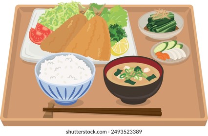 Fried food_Horse mackerel fry set meal (horse mackerel fry lunch) with tray