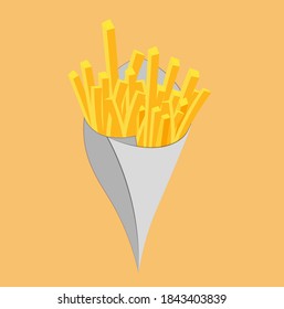 Fried French fries in cone paper cone bag vector illustration