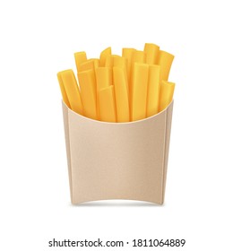 Fried French fries in Food Packaging Boxes, snack packaging, craft paper for street food. Vector icon.