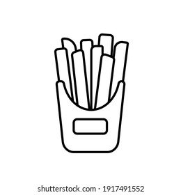 Fried French fries in package, icon isolated on white background. Concept of fast food. Vector illustration
