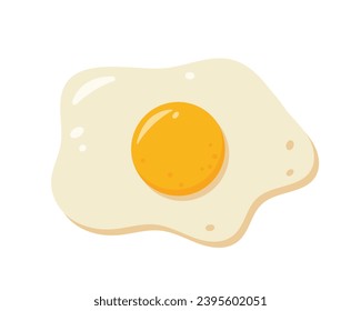 Fried fresh egg above view. Cooked fried eggs meal. Egg yolk and white. Healthy organic food for breakfast. Vector flat illustration isolated on white background.