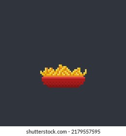 fried fries in the bowl in pixel art style
