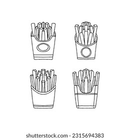 fried fries hand drawn doodle illustrations vector set