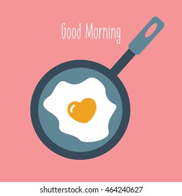 fried heart egg with text good morning illustration isolated in a pink background