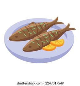 Icono de pez arenque frito vector isométrico. Cerdeña oceánica. Marisco crudo