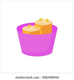 Fried ice cream flat icon.Thai delicious dessert. Tasty frozen ice cream rolled into rolls.Summer sweets. Color vector illustration