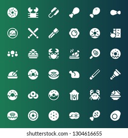fried icon set. Collection of 36 filled fried icons included Fried egg, Chicken leg, Donut, Nachos, Crab, chicken, Doughnut, Wooden leg, Tongs, Chicken, Roast Kanji vadas