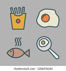 fried icon set. vector set about fried egg, fish and french fries icons set.
