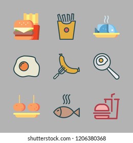 fried icon set. vector set about croquette, sausage, fast food and fish icons set.