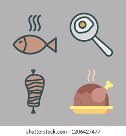 fried icon set. vector set about fried egg, kebab, chicken and fish icons set.