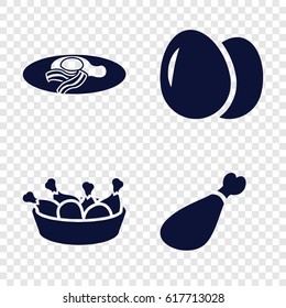 Fried icons set. set of 4 fried filled icons such as egg, chicken leg, meat leg