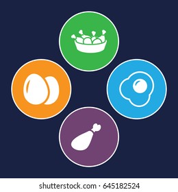 Fried icons set. set of 4 fried filled icons such as egg, chicken leg