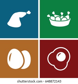 Fried icons set. set of 4 fried filled icons such as egg, chicken leg
