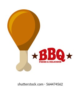 fried leg of chicken over white background. delicious barbecue concept. colorful design. vector illustration