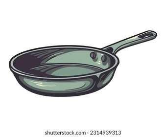 Fried meat in cooking pan with handle icon isolated