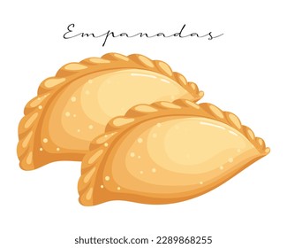 Fried meat pies, Empanadas, Latin American cuisine. National cuisine of Argentina. Food illustration, vector