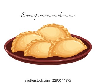 Fried meat pies, Empanadas, Latin American cuisine. National cuisine of Argentina. Food illustration, vector