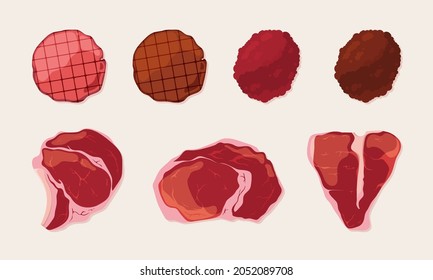 Fried meat. Sausage steak beef fresh delicious raw restaurant tenderloin kitchen products garish vector illustrations