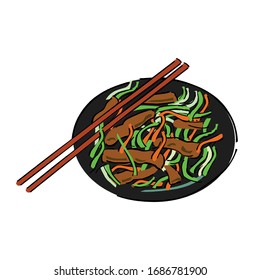 Fried meat with vegetables isolated on a white background in EPS10