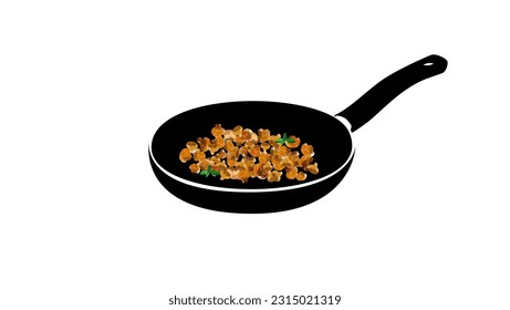 fried mushrooms in a frying pan, high quality vector