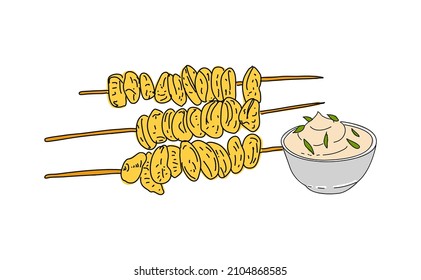 Fried mussels hand drawn vector design. Fast food menu design elements. Design element for poster, menu, flyer, banner, menu, package. Vector.
