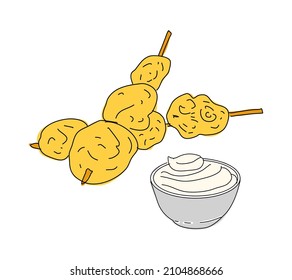 Fried mussels hand drawn vector design. Fast food menu design elements. Design element for poster, menu, flyer, banner, menu, package. Vector.