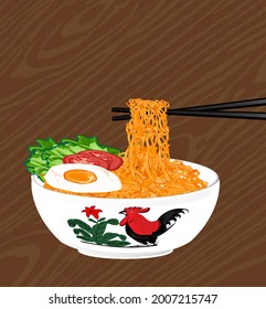 Fried Noodle Food Illustration Vector Image